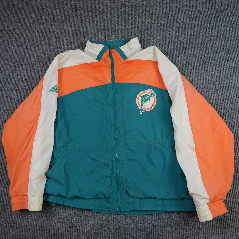 Vintage Miami Dolphins Jacket Mens XL Teal Orange NFL Football Apex One 90s